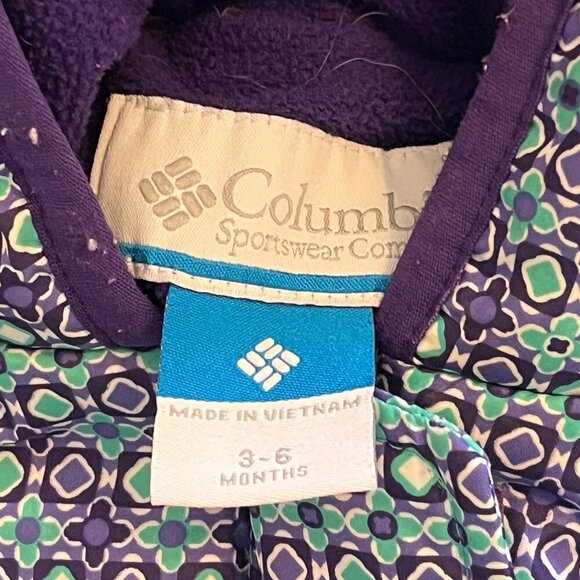 Columbia Snuggly Bunny Bunting baby snowsuit 3-6 months down hooded teal purple - Picture 10 of 14